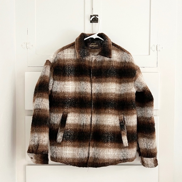 Maison Article Brown Plaid Quilted Jacket Size Small